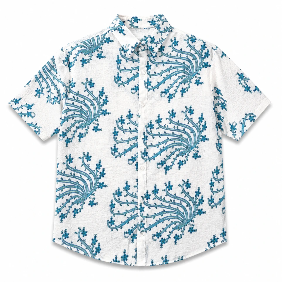 Blue Swirl Motif Button-Down