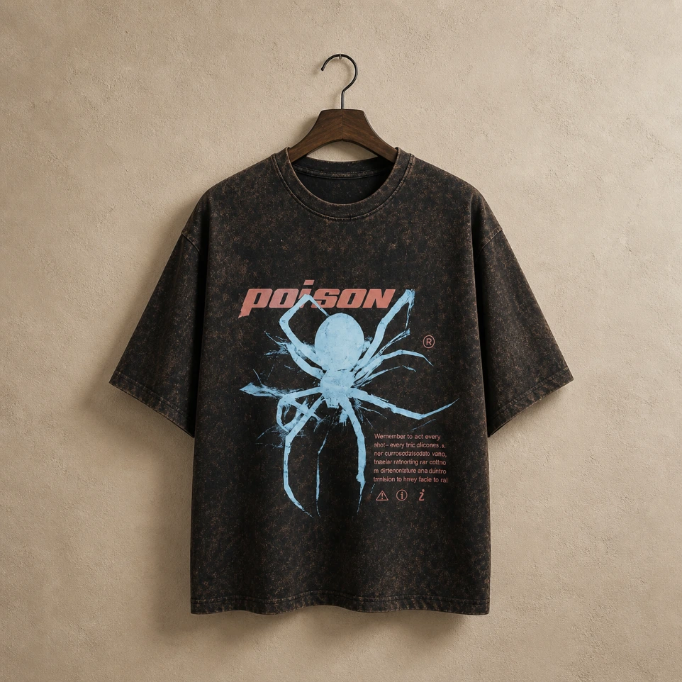 Poison Spider Graphic Acid-Wash Oversized Tee (S)
